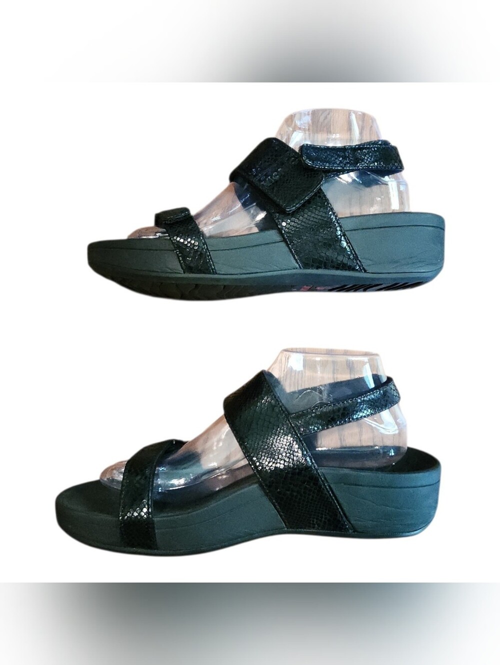 Vionic Bolinas Women's Platform Black Sandals Snakeskin Print Size 9 Chunky